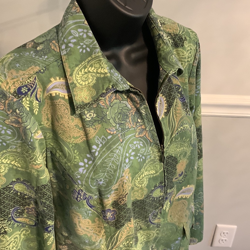 Christopher & Banks Green Paisley Woven Cotton Jacket Size M